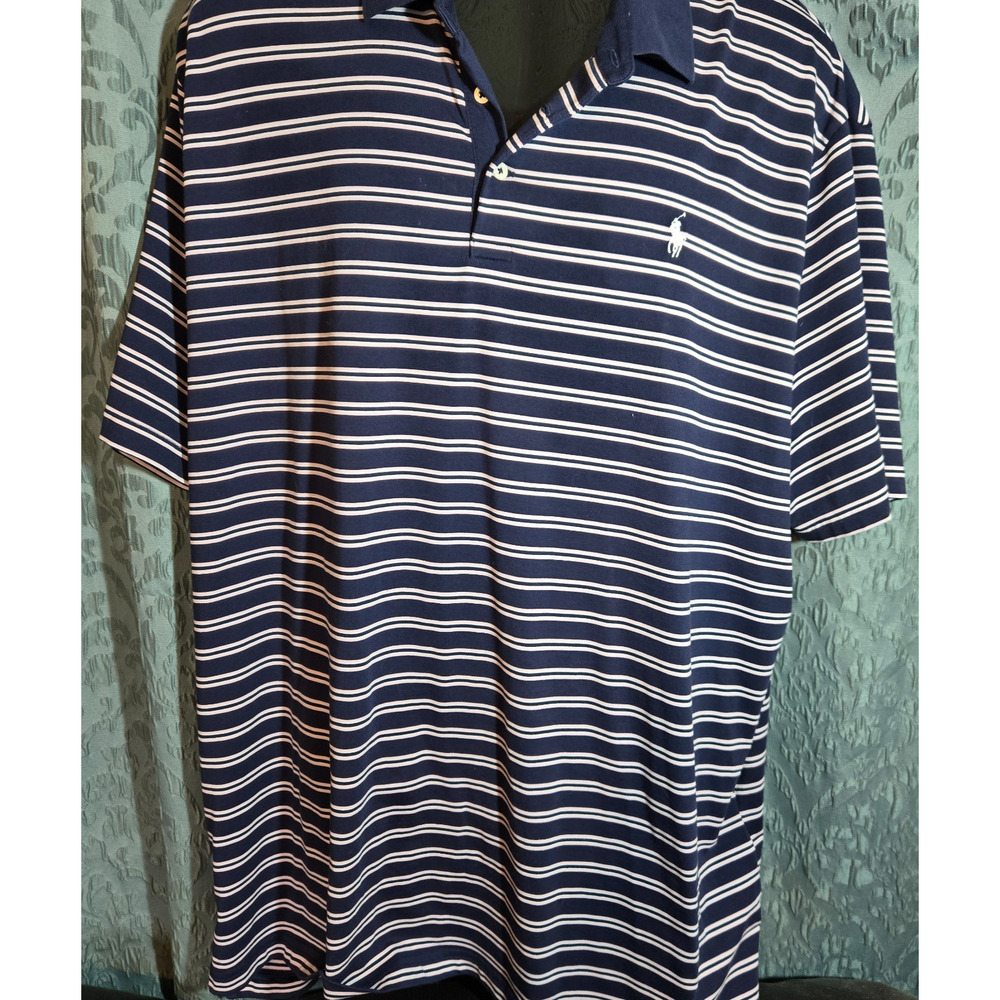 Polo Golf Ralph Lauren Shirt XXL Navy White Stripe Classic Fit Peru Made